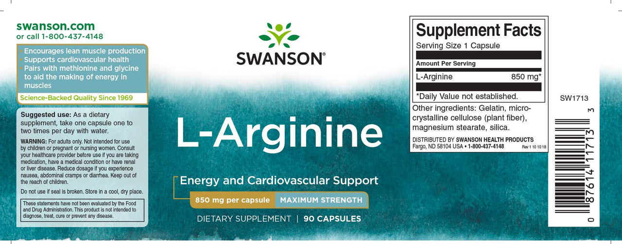 L-Arginine - 850 mg 90 gélules - label