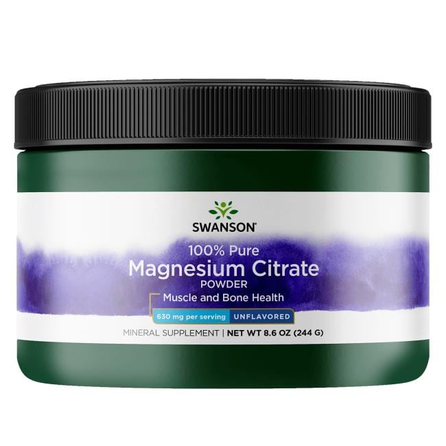 Swanson Citrate de magnésium 100 % pur en poudre non aromatisé 630 mg 244 g santé.