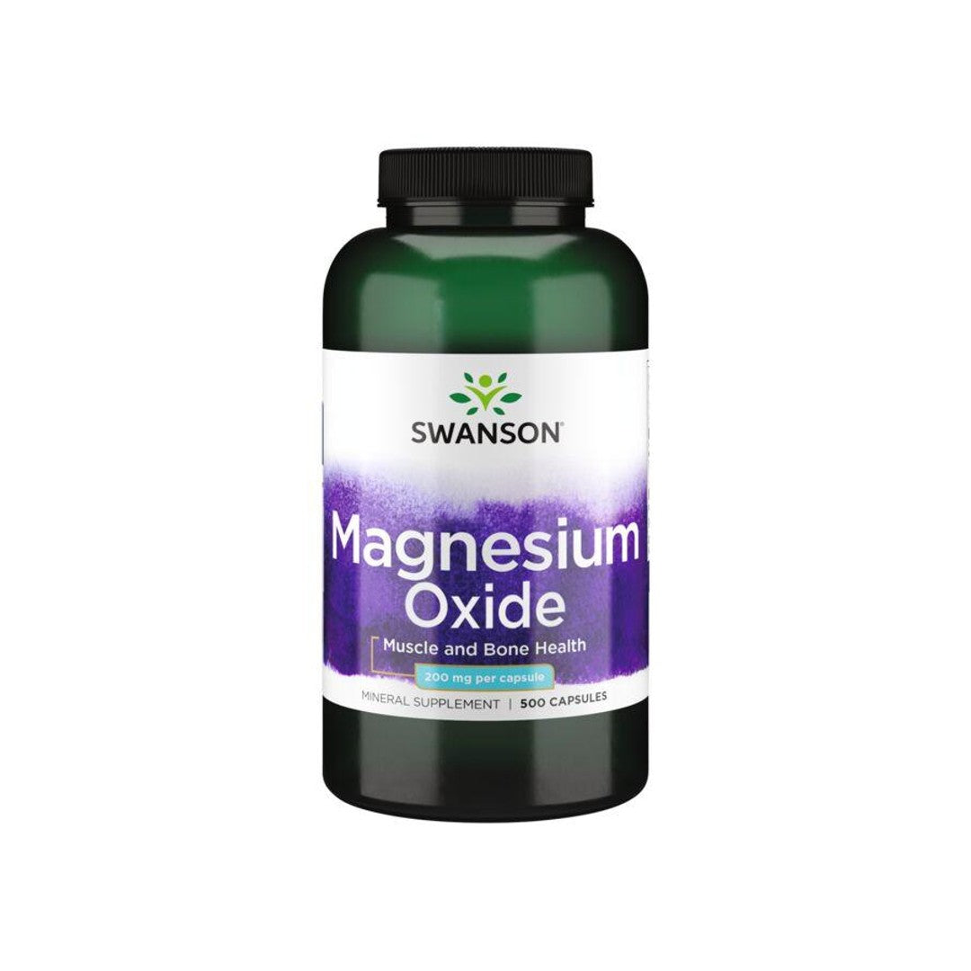 Un flacon de Swanson Oxyde de magnésium - 200 mg 500 gélules.