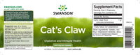 Vignette de l'étiquette du supplément Swanson's Cats Claw - 500 mg 100 capsules.