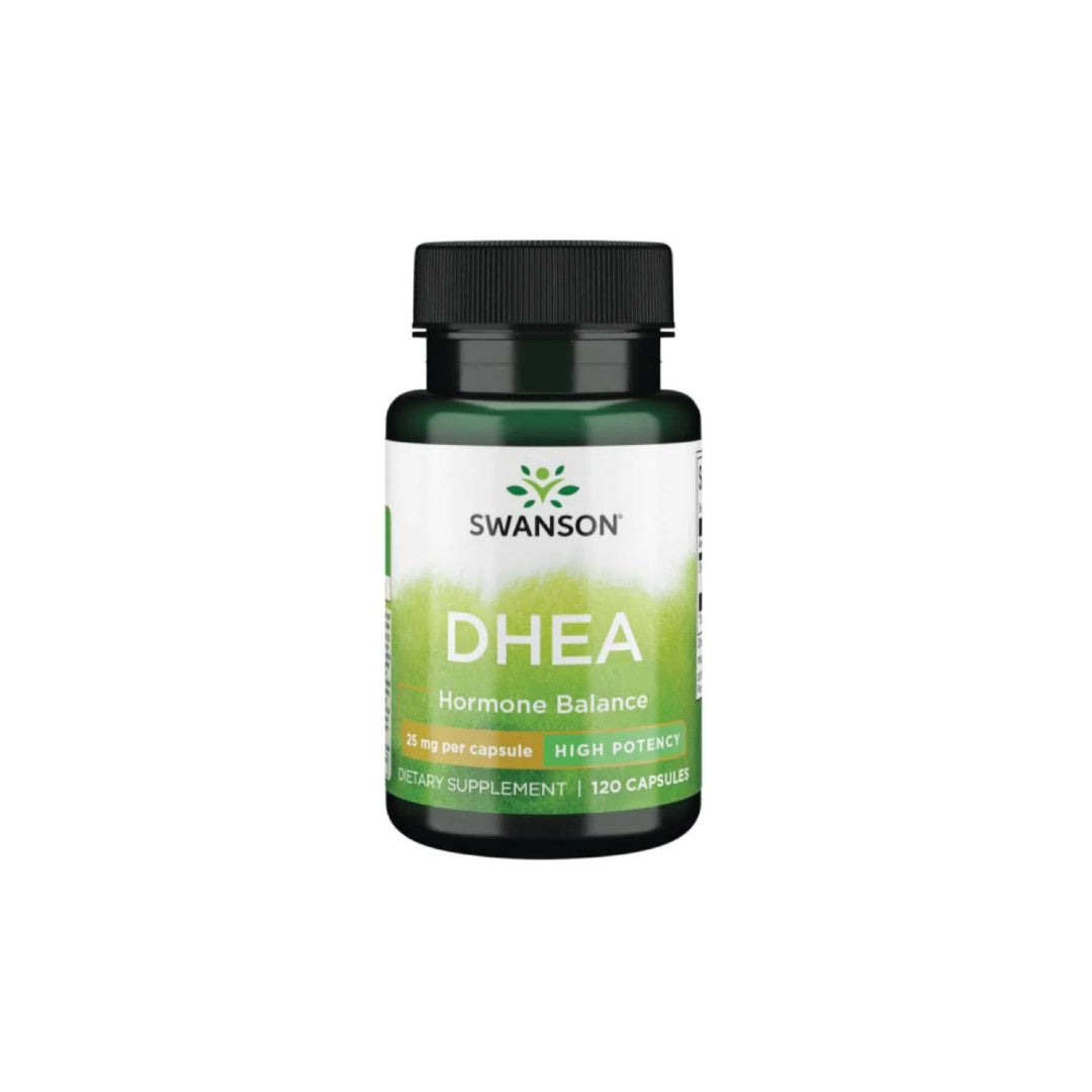 Une bouteille de Swanson DHEA - High Potency - 25 mg 120 gélules.