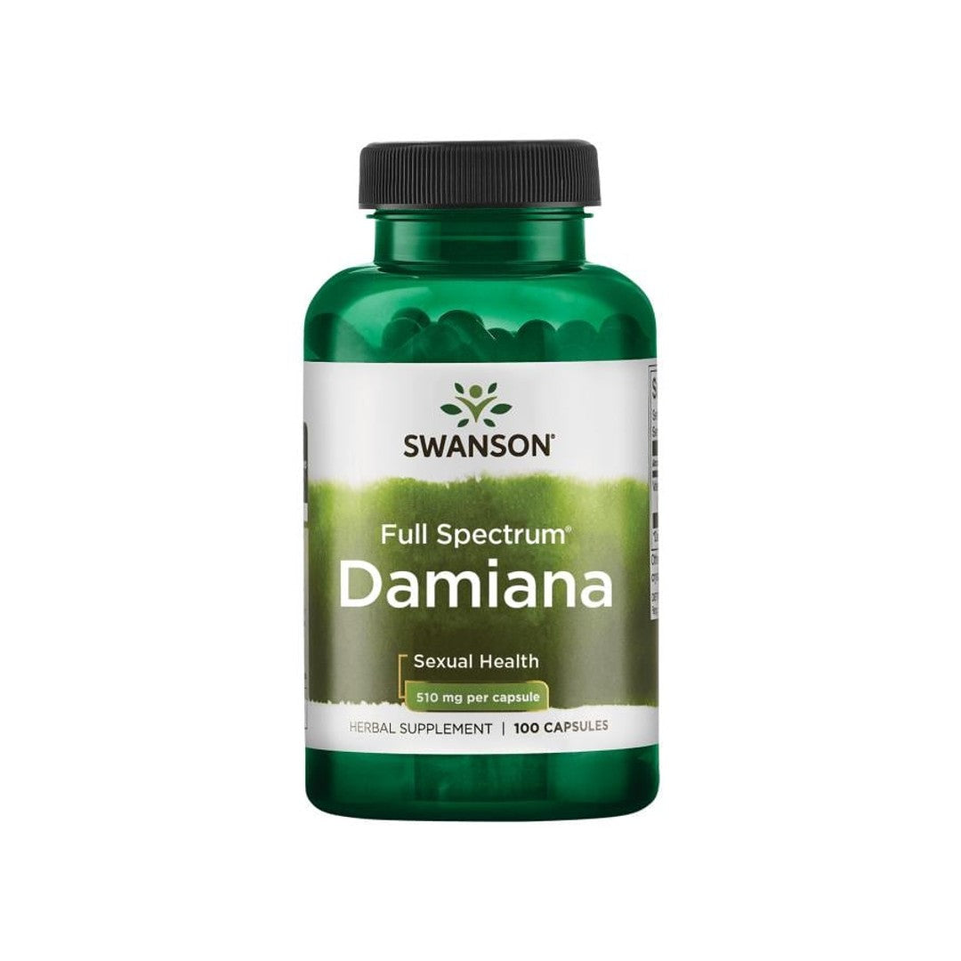 Une bouteille de Swanson's Damiana - 510 mg 100 gélules.