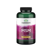 Vignette d'un flacon de Swanson MSM - 500 mg 250 comprimés sur fond blanc, favorisant la santé des articulations et des cheveux/de la peau.