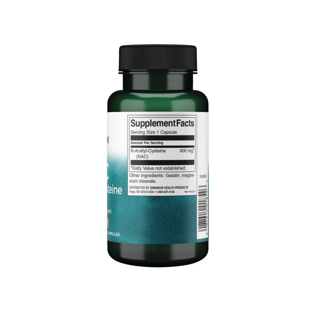 Une bouteille de N-Acetyl Cysteine avec une étiquette verte, connue pour ses propriétés antioxydantes.