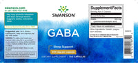 Vignette de l'étiquette du supplément Swanson GABA - 500 mg 100 gélules.
