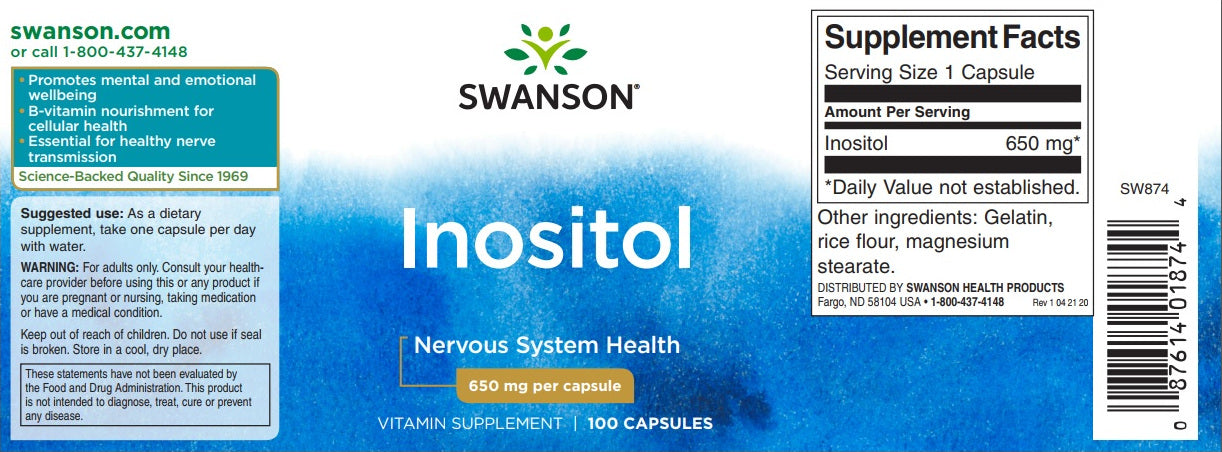 Swanson inositol - 650 mg 100 gélules - Swanson ino.
