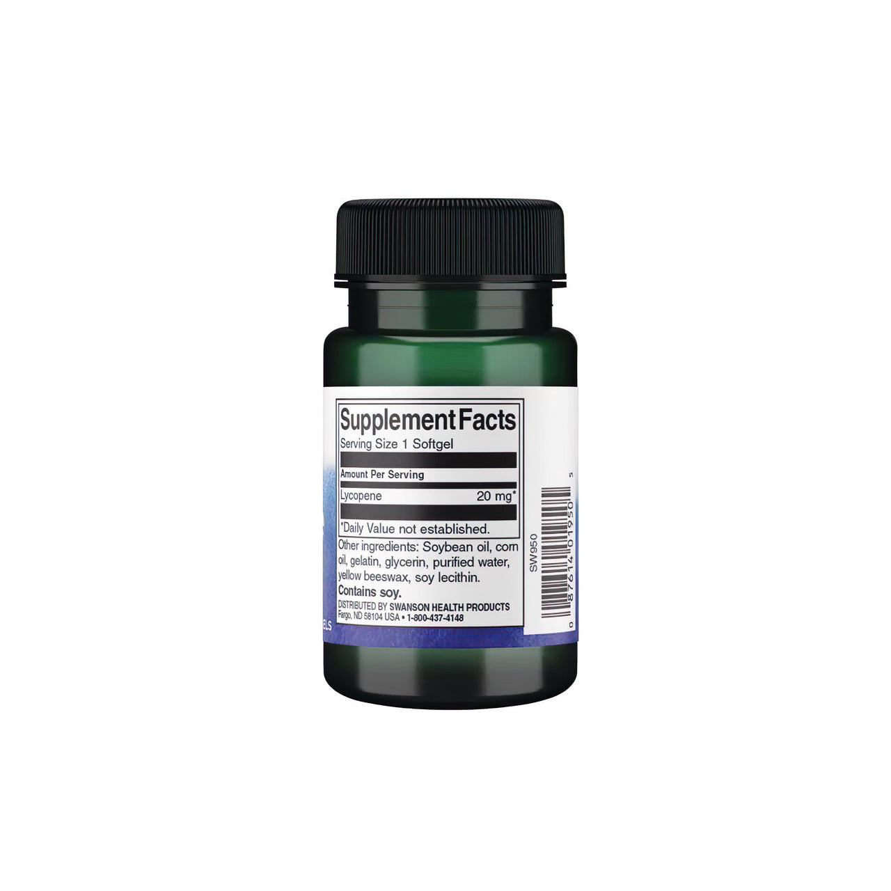 Un flacon de Swanson Lycopène 20 mg 60 gélules sur fond blanc.