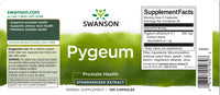 Vignette de l'étiquette de Swanson Pygeum - 500 mg 100 gélules, favorisant la santé de la prostate et des voies urinaires.