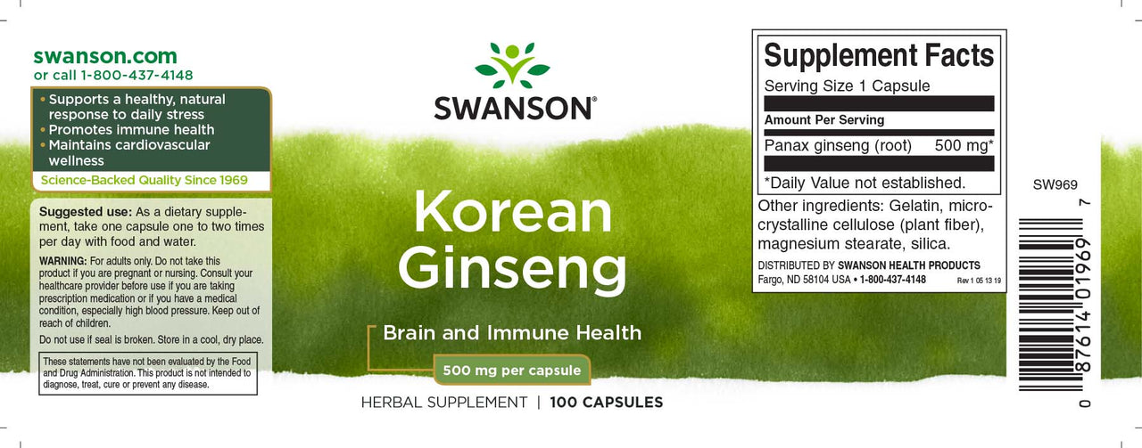 Ginseng coréen - 500 mg 100 gélules - label