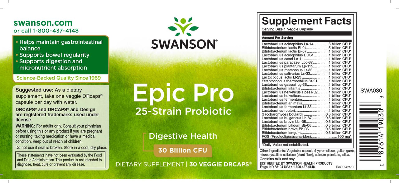 Epic Pro 25-Strain Probiotic - 30 gélules végétales par Swanson