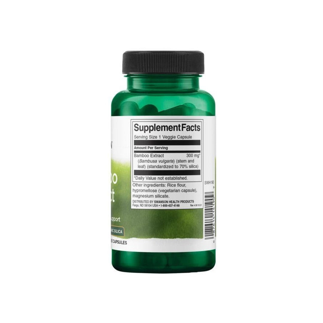 Flacon de complément alimentaire Swanson Bamboo Extract - 300 mg 60 gélules végétales sur fond blanc.