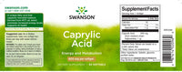Vignette de l'étiquette d'un complément alimentaire Swanson Caprylic Acid - 600 mg 60 softgel.