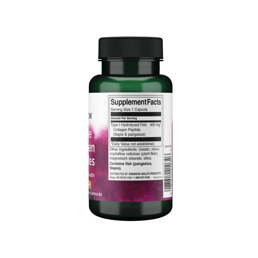 Un flacon de collagène marin - 400 mg 60 gélules avec une étiquette violette, Swanson.