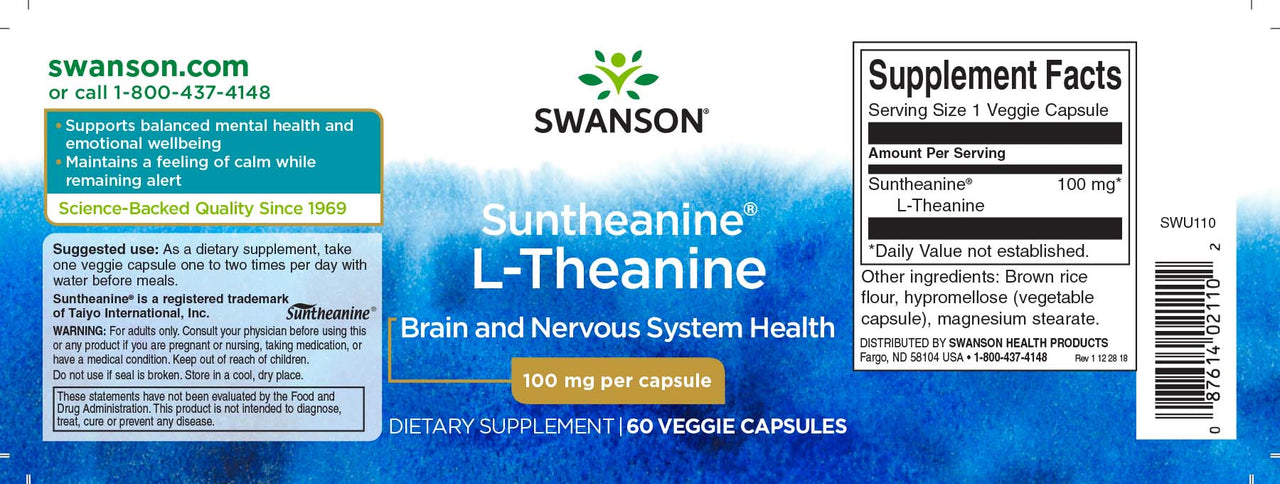L-Théanine - 100 mg 60 gélules végétales - label