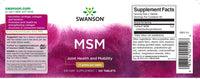 Vignette d'une bouteille de Swanson MSM - 1 500 mg 120 comprimés avec une étiquette violette, connu pour ses bienfaits pour la santé des articulations et ses propriétés anti-inflammatoires.