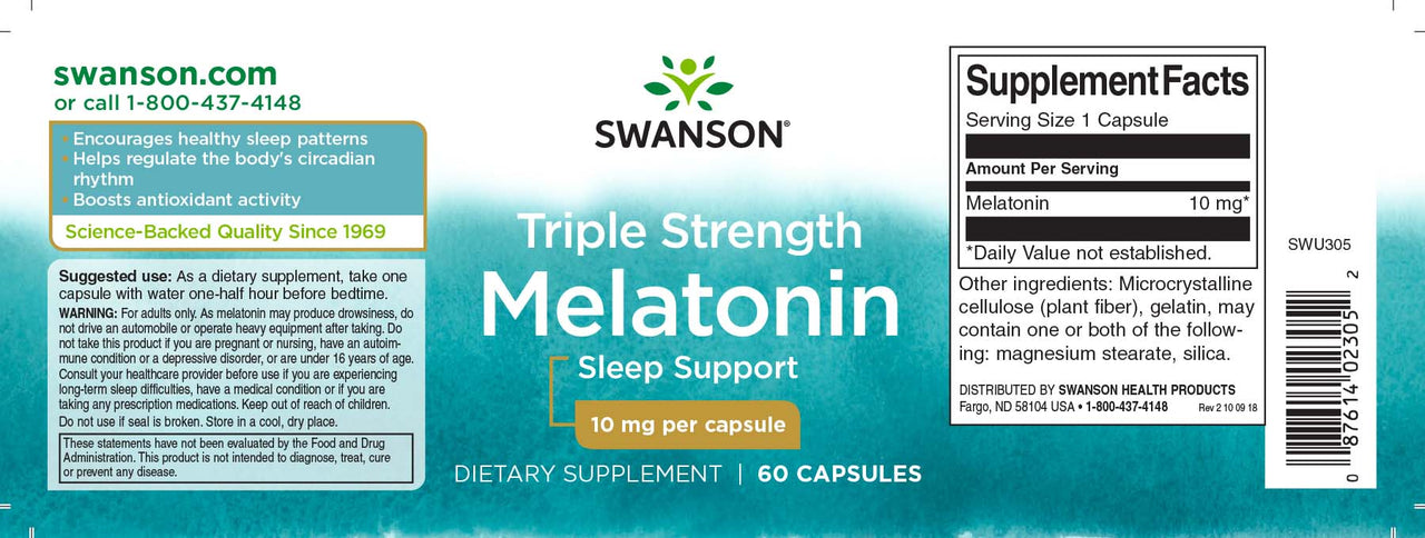 Swanson Mélatonine - 10 mg 60 gélules.