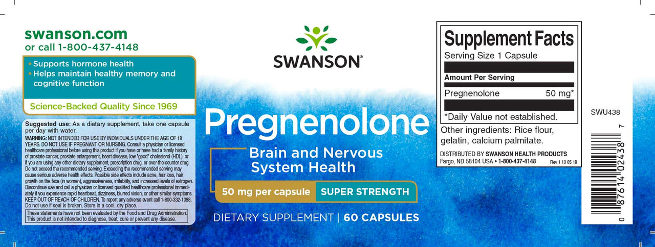 Swanson La prégnénolone - 50 mg 60 gélules est une prohormone qui soutient les fonctions cérébrales.