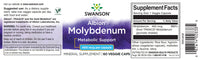 Vignette de l'étiquette du supplément Molybdène chélaté de Swanson- 400 mcg 60 gélules, favorisant le métabolisme et l'absorption.