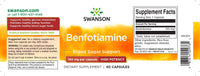 Thumbnail for Swanson Vitamin B-1 Benfotiamine supplement label designed to support healthy blood sugar levels and improve glucose metabolism.