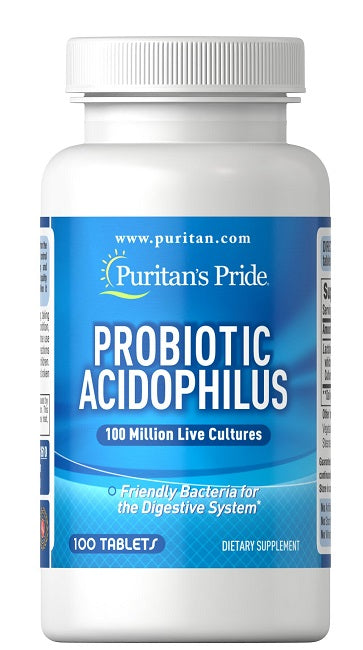 Puritan's Pride Le probiotique Acidophilus 100 comprimés soutient les systèmes digestif et immunitaire.