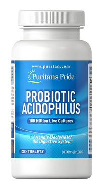 Vignette pour Puritan's Pride Probiotic Acidophilus 100 comprimés soutient les systèmes digestif et immunitaire.