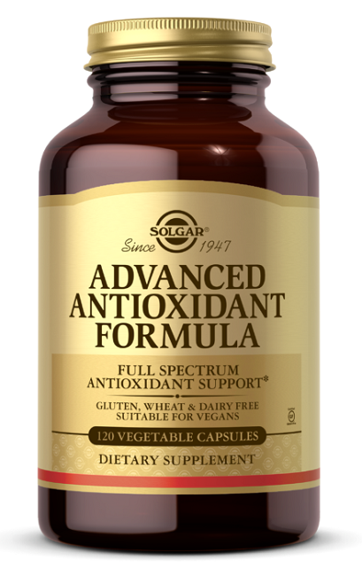 Une bouteille de Solgar Advanced Antioxidant Formula 120 gélules végétales.