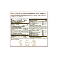 Vignette de l'étiquette indiquant les ingrédients du complément alimentaire Solgar's Advanced Antioxidant Formula 120 Vegetable Capsules.