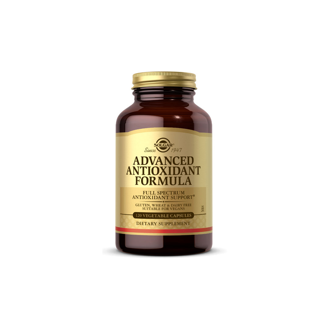 Une bouteille de Solgar's Advanced Antioxidant Formula 120 gélules végétales.