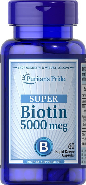 Puritan's Pride Biotin 5000 mcg 60 Capsules est un complément alimentaire.
