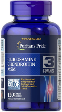 Vignette pour Puritan's Pride Glucosamine, Chondroïtine & MSM-3 Per Day Formula 120 caplets enrobés