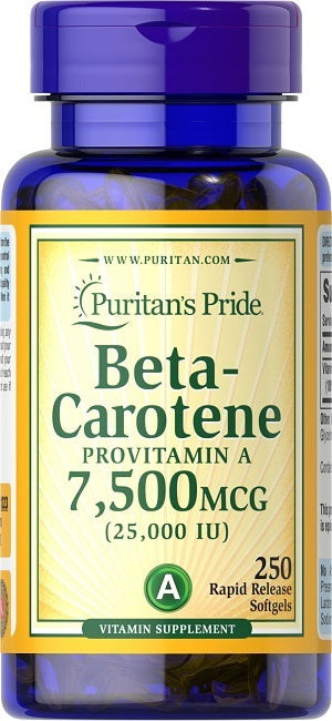 Puritan's Pride Beta Carotene - 25000 IU 250 softgel Supplément alimentaire de vitamine A.