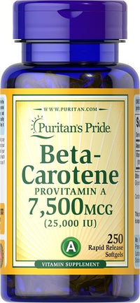 Vignette pour Puritan's Pride Beta Carotene - 25000 IU 250 softgel Supplément alimentaire de vitamine A.