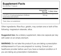 Vignette de l'étiquette de Swanson's 5-HTP Extra Strength - 100 mg 60 gélules avec la liste des ingrédients.