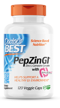 Vignette pour Doctor's Best PepZin GI 120 gélules végé complément alimentaire pour les maux d'estomac occasionnels et la santé de l'estomac.