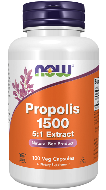Devenu un super aliment pour la santé respiratoire, Now Foods' Propolis 1500 mg 100 Vegetable Capsules extract.