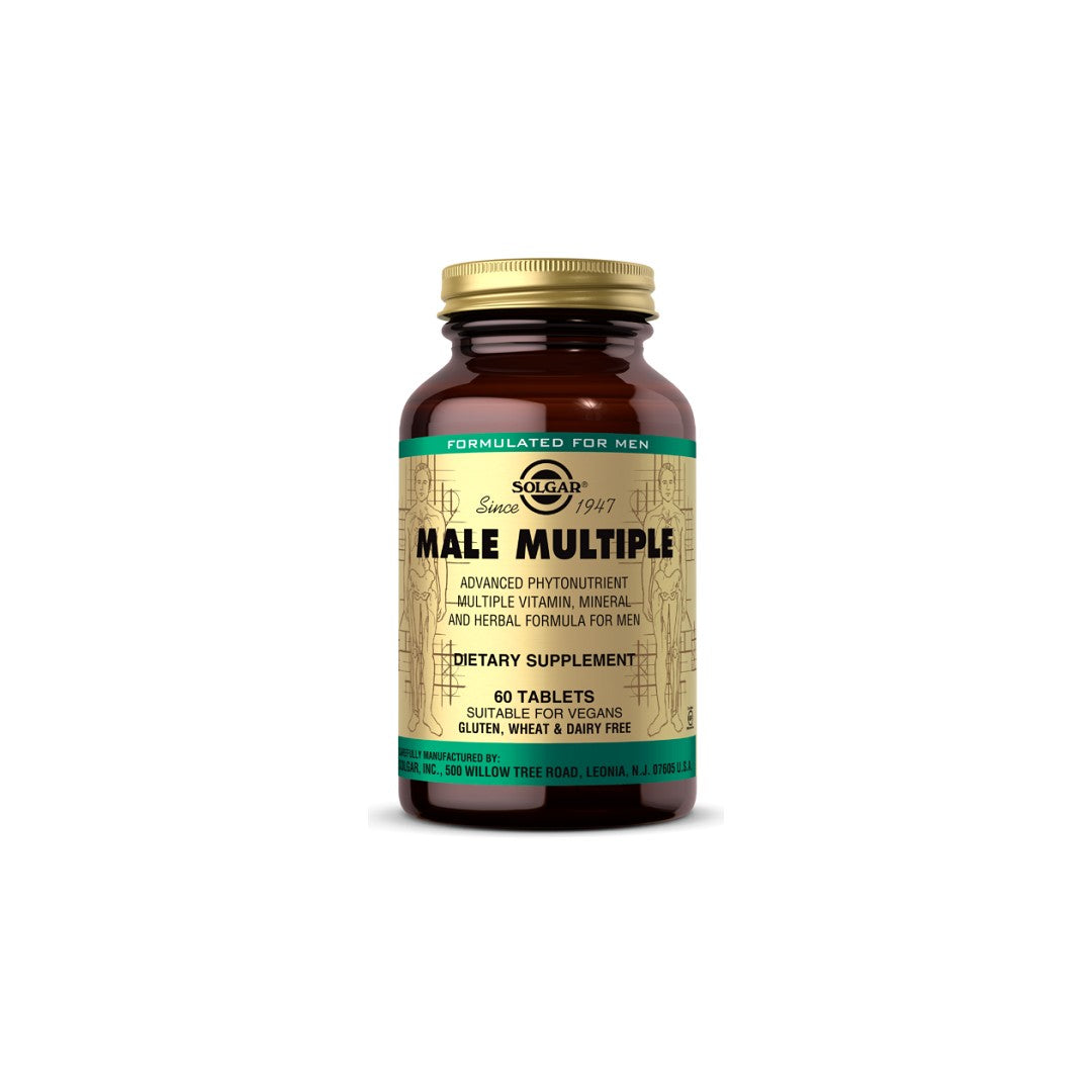 Une bouteille de Solgar Male Multiple Multivitamins & Minerals for Men 60 Tablets.