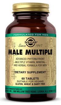 Vignette pour une bouteille de Solgar Male Multiple Multivitamins & Minerals for Men 60 Comprimés.